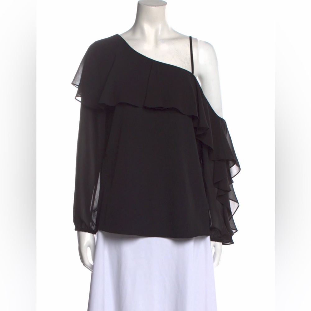HAUTE HIPPIE Black One Shoulder Blouse Sz S